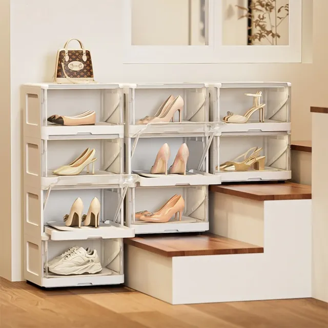 【歐德沐】多層旋轉透明鞋盒 抽拉式 34.1*24.9*100.8(鞋櫃 鞋架 鞋子收納盒 簡易鞋櫃 預購15天)