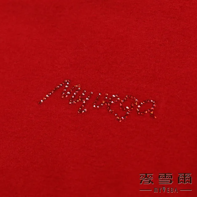 【MYVEGA 麥雪爾】內磨毛logo亮片袖抽褶上衣-紅(復古T/新年紅色開運穿搭)