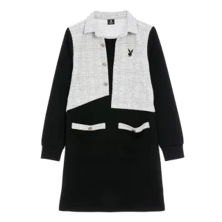 【PLAYBOY】假兩件輕奢小香風洋裝(黑色)