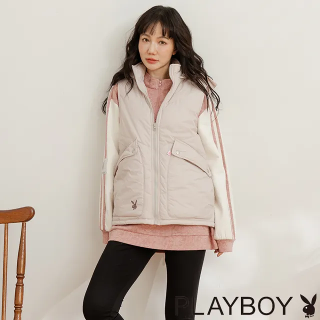 【PLAYBOY】基礎多口袋鋪棉背心(淺米色)