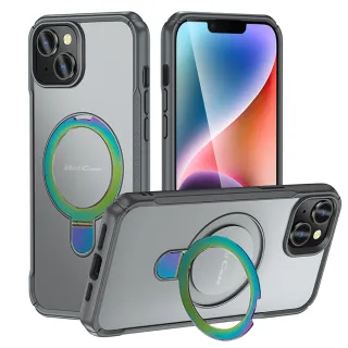 【Bill Case】戰神鎧甲iPhone 15 Plus多功磁吸指環支架高規保護殼-極光半透黑(功能強悍 鋒芒內斂 更顯魅力)