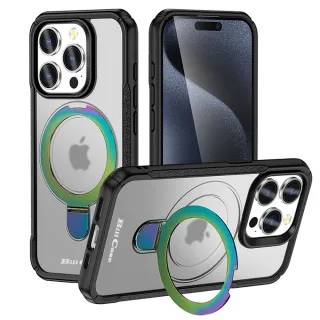 【Bill Case】戰神鎧甲 iPhone 13 Pro多功磁吸指環支架高規保護殼-極光半透黑(酷帥有型 多功合一 全面保護)