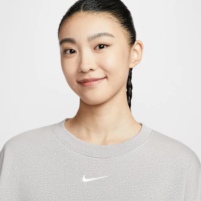 【NIKE 耐吉】圓領套頭衫 女 AS W NSW PHNX FLC OOS CREW 大學T 磨毛 短版 落肩寬鬆 灰(DQ5762009)