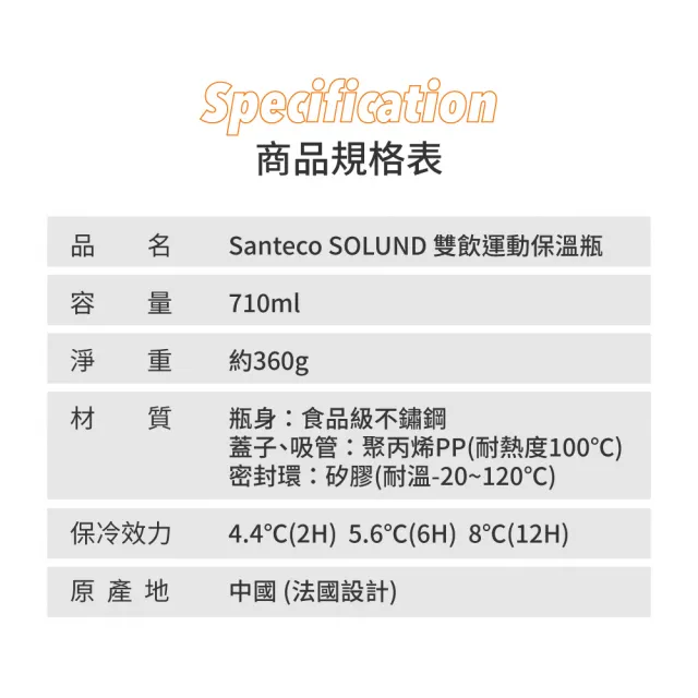 【SANTECO】官方直營 SOLUND 雙飲運動保溫壺 710ml 4色(漸層美型保溫杯)
