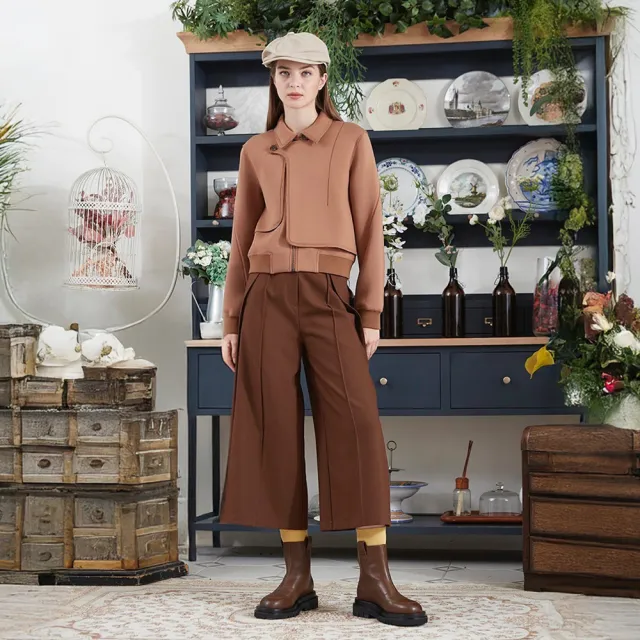 【ICHE 衣哲】Cop.Copine 法國原裝進口焦糖褲管壓線寬褲