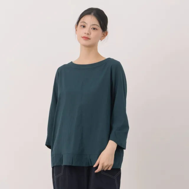 【MOSS CLUB】抓皺下襬圓領上衣(藍 白 綠/魅力商品)