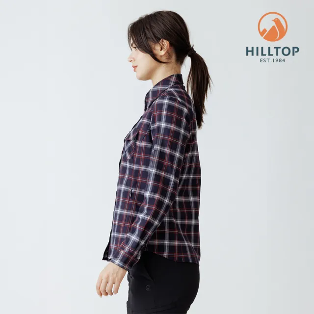 【Hilltop 山頂鳥】吸濕快乾保暖彈性長袖格子襯衫 女款 黑白格｜PC05XF25ECAY