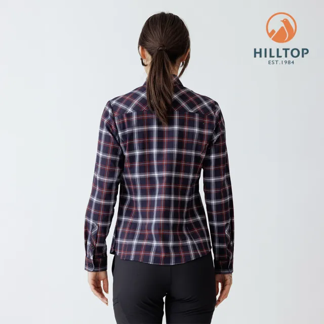 【Hilltop 山頂鳥】吸濕快乾保暖彈性長袖格子襯衫 女款 黑白格｜PC05XF25ECAY