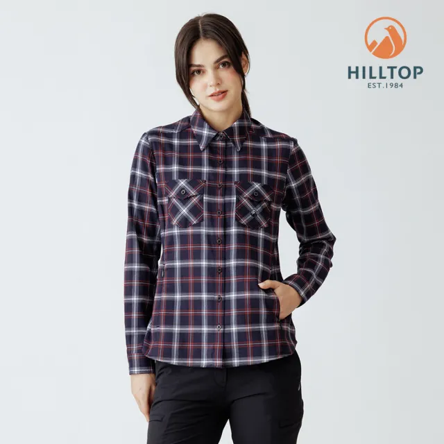 【Hilltop 山頂鳥】吸濕快乾保暖彈性長袖格子襯衫 女款 黑白格|PC05XF25ECAY