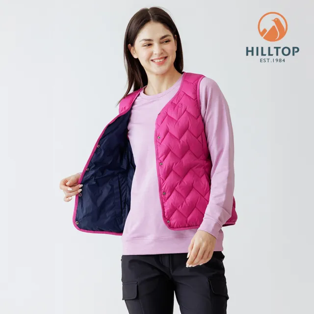 【Hilltop 山頂鳥】雙面穿超潑水石墨烯蓄熱羽絨內背心 女款 桃紅/深藍｜PF25XFH9ECJE