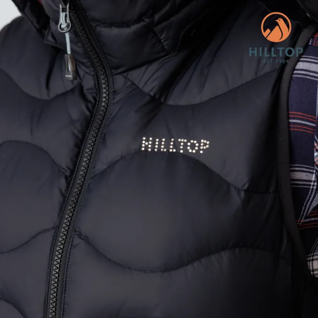 【Hilltop 山頂鳥】超潑水施華洛世奇燙鑽石墨烯蓄熱羽絨外背心 女款 黑｜PF25XFI0ECA0