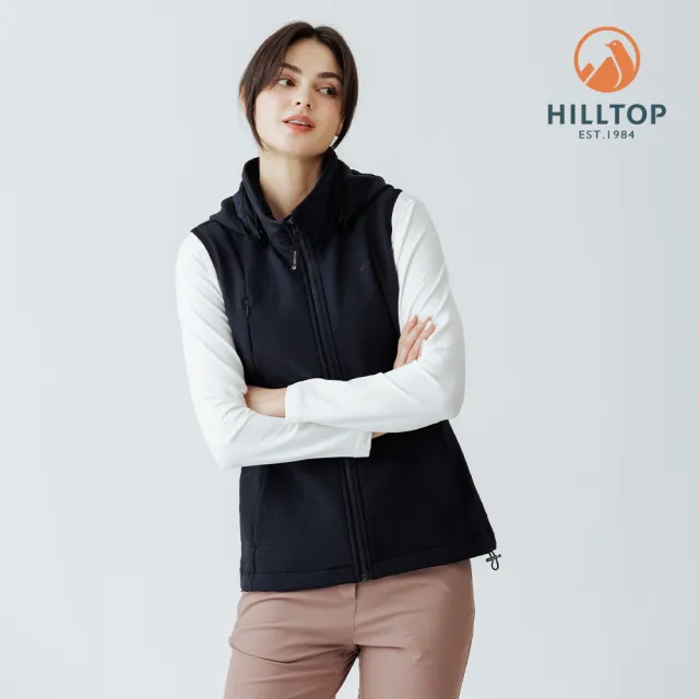 【Hilltop 山頂鳥】超潑水保暖彈性刷毛背心 女款 黑色｜PH25XF95ECA0