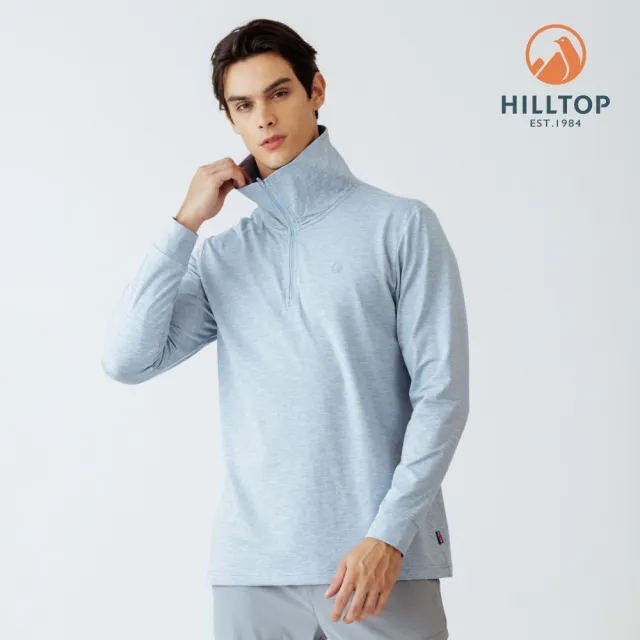【Hilltop 山頂鳥】POLYGIENE抗菌吸濕快乾保暖彈性半開襟刷毛上衣 男款 淺藍|PH51XMM7ECE1