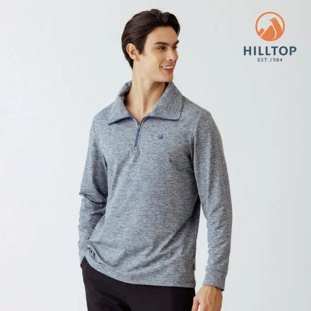 【Hilltop 山頂鳥】POLYGIENE抗菌吸濕快乾保暖彈性半開襟刷毛上衣 男款 深灰藍｜PH51XMM7ECE2