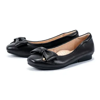 【DIANA】柔軟羊皮方頭蝴蝶結平底娃娃鞋(黑色)