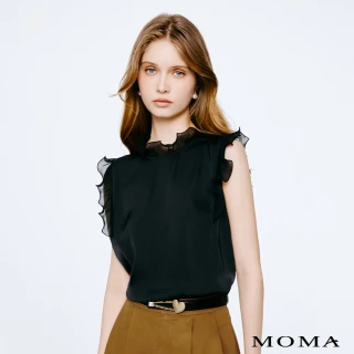 【MOMA】謎漾柔情立體荷葉邊雪紡背心上衣(黑色)