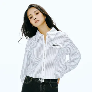 【MOMA】街頭感字母電繡條紋2way短版襯衫(白色)