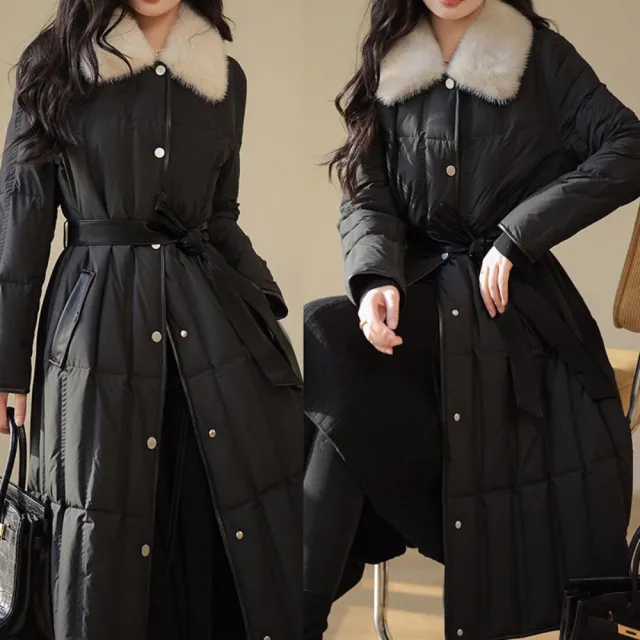 【巴黎精品】頂級真羽絨外套90%鵝絨羽絨衣秋冬外套保暖大碼休閒女裝(兔毛領長版女外套3色n1lm34)