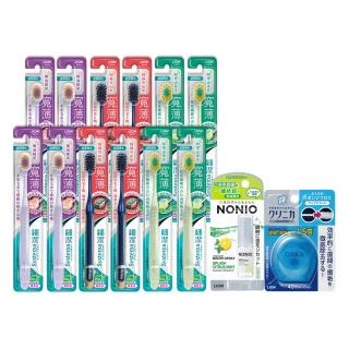 【LION 獅王】細潔寬薄牙刷12入(椰萃護齦/炭能抗菌/茶究柔護)