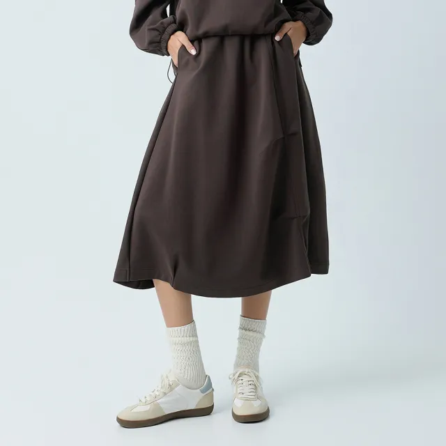 【YUANDONGLI 元動力】多片剪接氣球型棉質中長裙(深咖;S-L;4253172208)