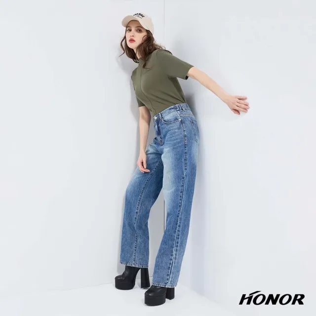 【HONOR 山形屋】出清品 復古水洗色高腰口袋牛仔長褲-淺藍/深藍(限定出清)