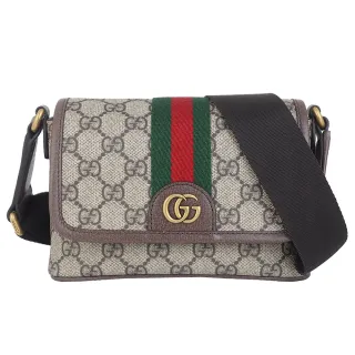 【GUCCI 古馳】Ophidia 防水帆布拉鍊掀蓋斜背包(咖啡色/小)
