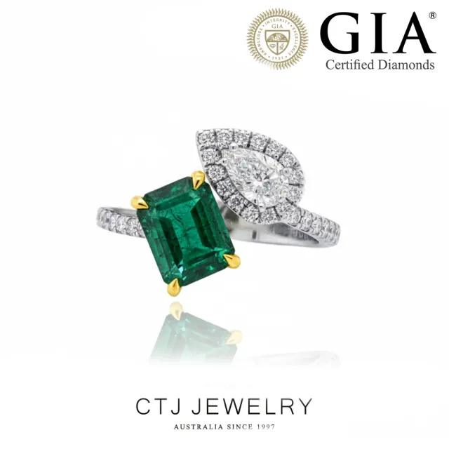 【CTJ】同樂節!GIA 1克拉 天然祖母綠 GIA 30分 天然鑽石 鉑金 鑽石戒指(天然祖母綠/鑽石雙主石雙GIA認證)