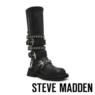 【steve madden】率性層次扣帶造型長靴 KANNONBALL(黑色)