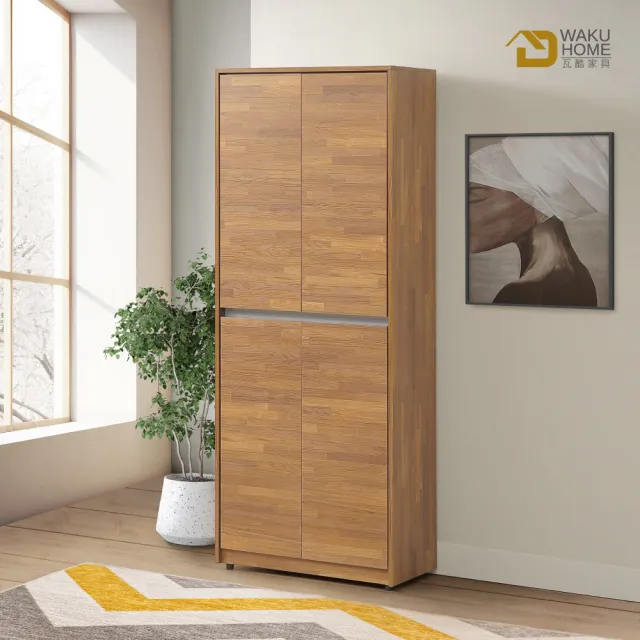 【WAKUHOME 瓦酷家具】Ari工業風木心板2.7尺玄關四門鞋櫃A005-284