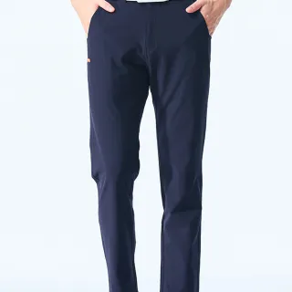 【KING GOLF】速達-網路獨家單特-男款剪接拉鍊口袋彈性休閒素面高爾夫球長褲(深藍)