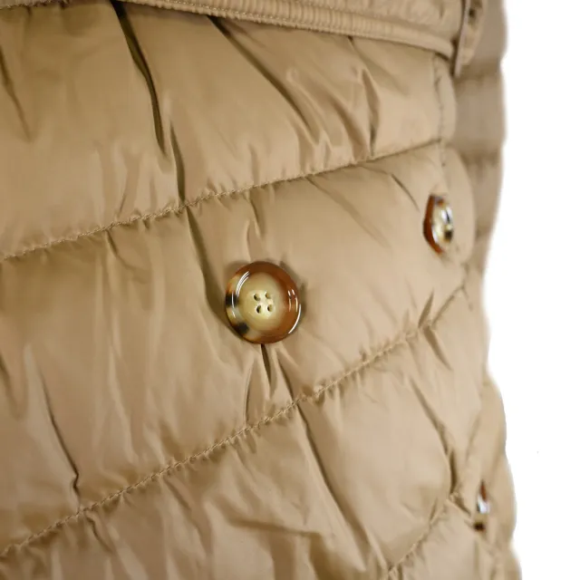【BURBERRY 巴寶莉】WITLEY 英系英倫風繫腰帶連帽長版輕便羽絨外套(咖)