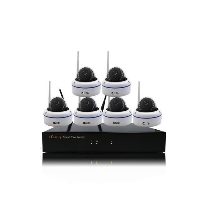 【I-Family】16路 簡易安裝免施工設定 5百萬畫素 室內安防 廣角半球機 無線監視錄影套裝組 一機六鏡