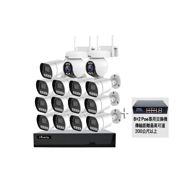 【I-Family】POE系統 16路NVR主機 2K鏡頭 監視器錄影組 一機13鏡+2球機+8埠交換器