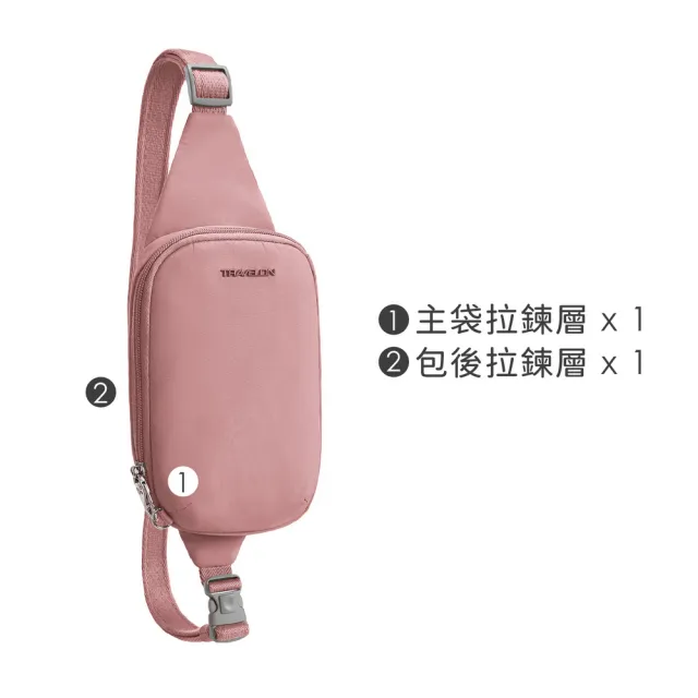 【Travelon】美國 Roam雙層防盜斜背胸包 粉莓優格 / 防盜斜背包 防盜胸包 年末送禮
