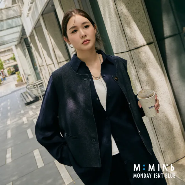 【M:MINb】老錢風涼感天絲襯衫(深藍/中大尺碼女裝/大尺碼女裝/XL女裝/上衣/大尺碼上衣)