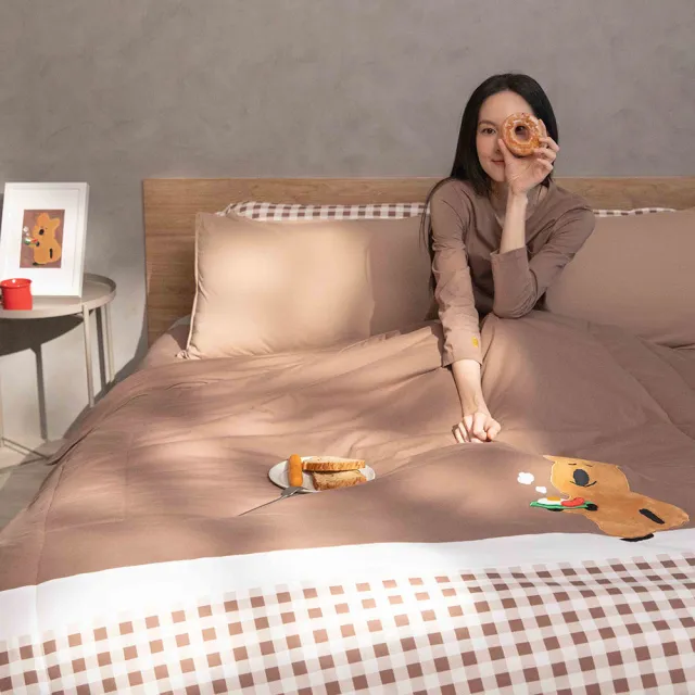 【YVONNE 以旺傢飾】100%美國棉 早餐四季被-可可棕(雙人 純棉 棉被 水洗 DINOTAENG)