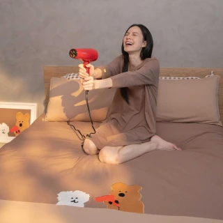 【YVONNE 以旺傢飾】100%美國棉 吹眠曲被套+枕套組-可可棕(加大 純棉 DINOTAENG)