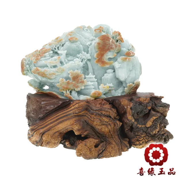 【喜緣玉品】鹿 天然翡翠A貨 大馬坎 長城聚寶 鹿壽 風水擺設 擺件-僅此一品(開運風水)(直)