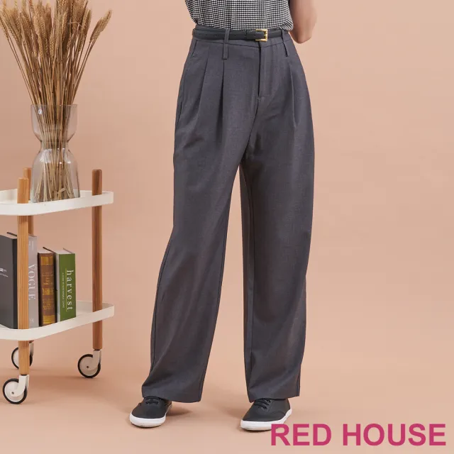【RED HOUSE 蕾赫斯】素面修身打褶寬版西裝褲(共2色)