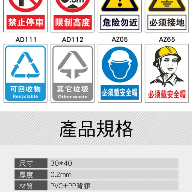 安全標識牌 環境安全標誌 PVC貼紙 12種款式 危險告示牌 安全標示 快速黏貼 208-SSPA(警語標示)