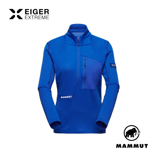 【Mammut 長毛象】Eiger Nordwand Advanced FL 極限艾格立領保暖半拉排汗衣 艾格藍 女款 #1016-01780