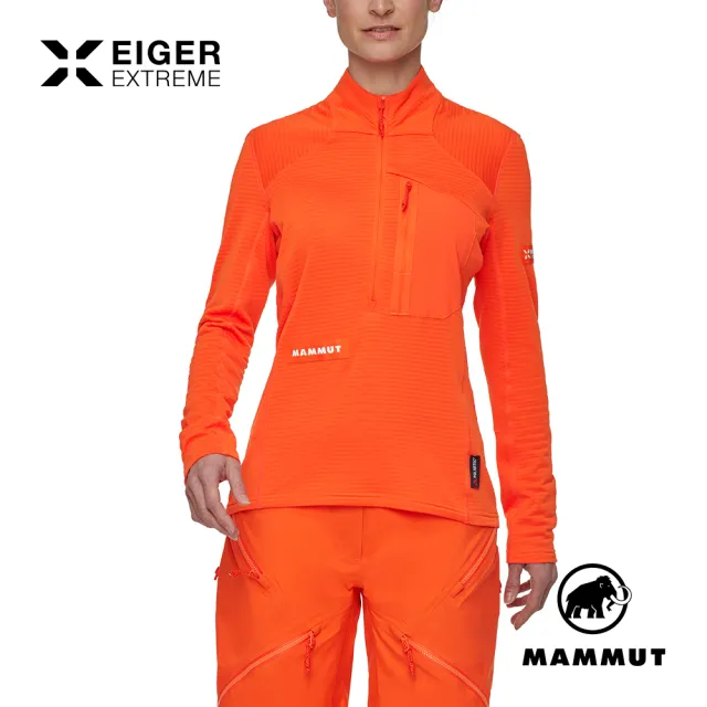 【Mammut 長毛象】Eiger Nordwand Advanced FL 極限艾格立領保暖半拉排汗衣 艾格橘 女款 #1016-01780