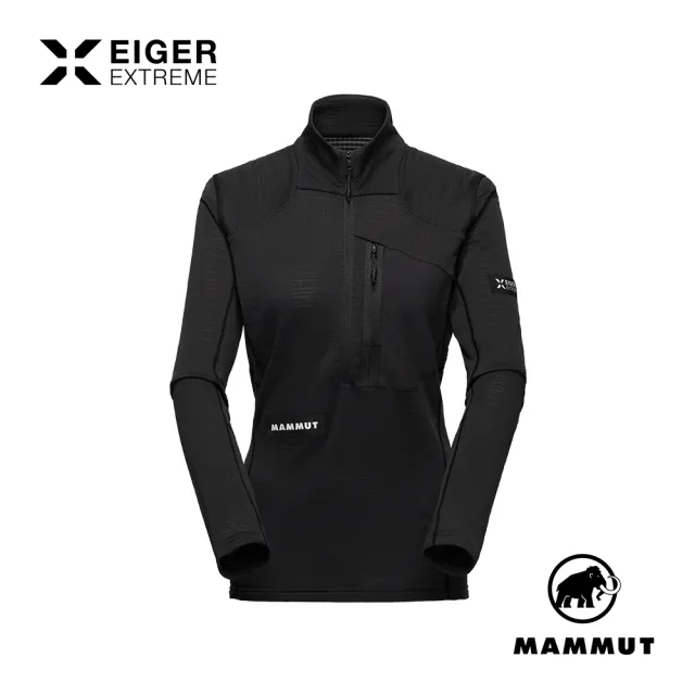 【Mammut 長毛象】Eiger Nordwand Advanced FL 極限艾格立領保暖半拉排汗衣  黑色 女款 #1016-01780
