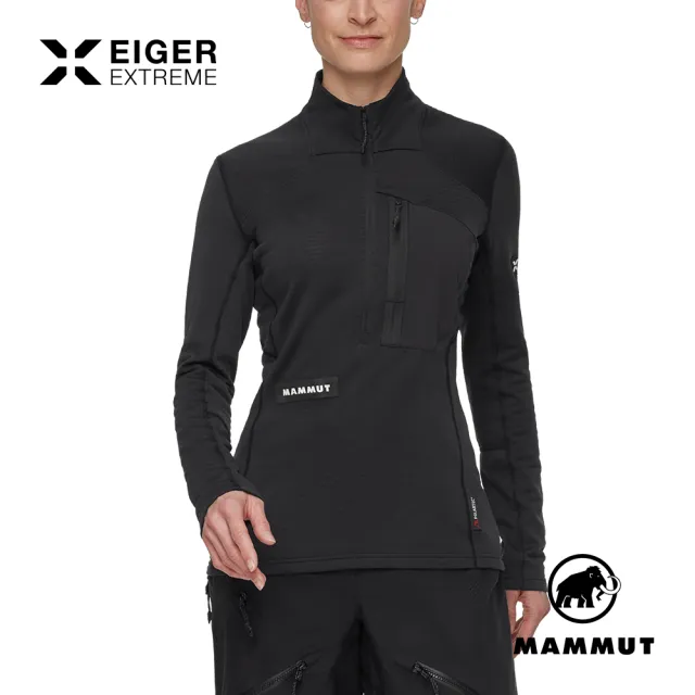 【Mammut 長毛象】Eiger Nordwand Advanced FL 極限艾格立領保暖半拉排汗衣 黑色 女款 #1016-01780