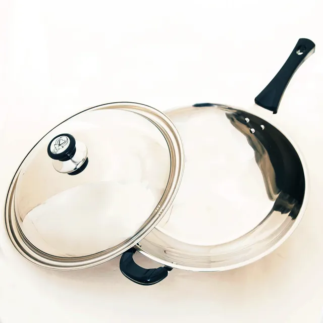 【台灣好鍋】加賀系列七層複合金不鏽鋼炒鍋 39公分(人體工學握把/台灣製造/SGS無毒/不銹鋼鍋蓋/可用鐵鏟)