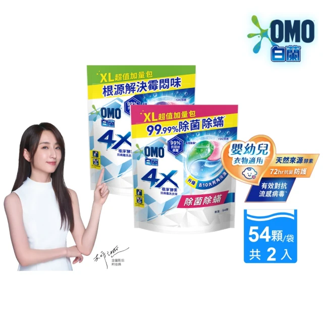 【白蘭】4X極淨酵素抗病毒洗衣球 54顆/袋 2入組(共108顆 除菌除蟎/室內晾曬 嬰幼兒適用)
