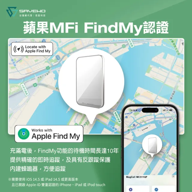 【SAVEWO】救世 MC511QF 5000mAh Qi2磁吸行動電源 Find My 版(無線 有線行動充 可上飛機 19.35Wh)