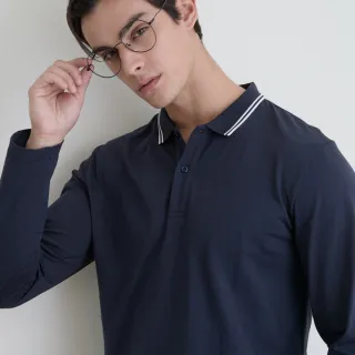 【GIORDANO 佐丹奴】男裝撞色領針織長袖POLO衫(66 標誌海軍藍)