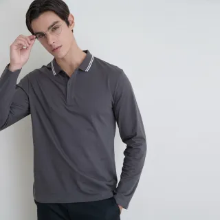 【GIORDANO 佐丹奴】男裝撞色領針織長袖POLO衫(06 煤灰)