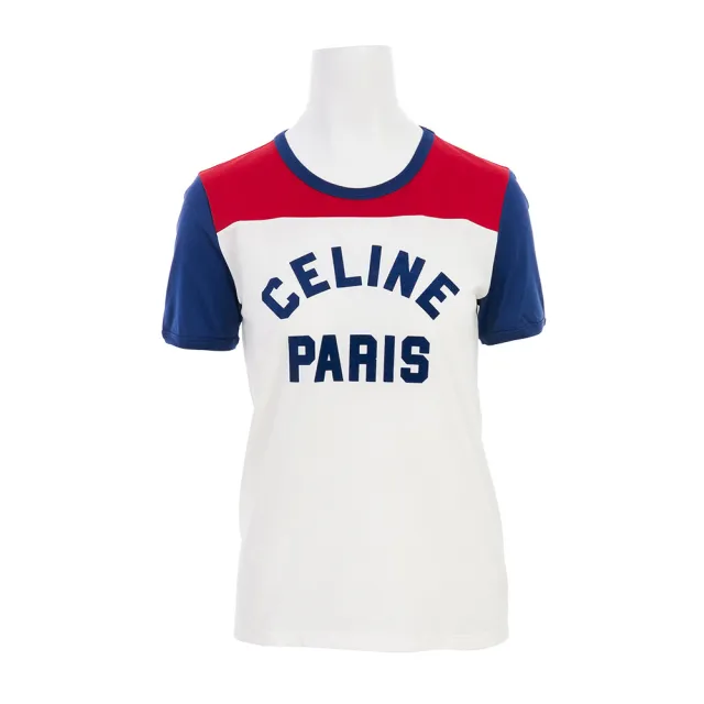 【CELINE】PARIS 70S 文字 logo 印花 T-shirt(紅/白/藍-S)